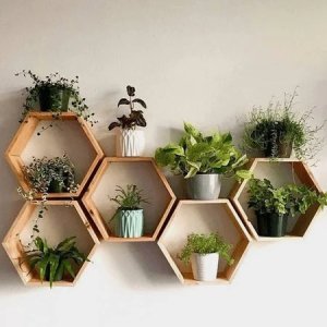 WUDORY set of 5 hexagon floating shelves, wall-mounted