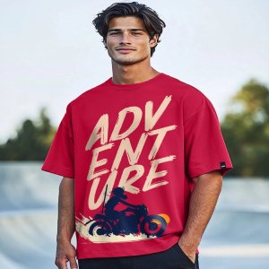 Men's Red Moon Rider Graphic Printed Oversized T-shirt