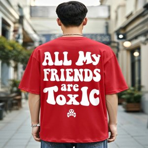 Men's Red Toxic Typography Oversized T-shirt
