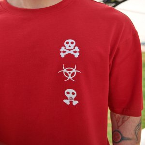 Men's Red Toxic Typography Oversized T-shirt - Image 3