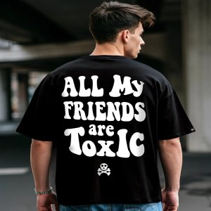 Men's Black Toxic Typography Oversized T-shirt