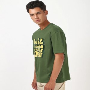 Men's Green Don't Be So Humble Typography Oversized T-shirt - Image 2