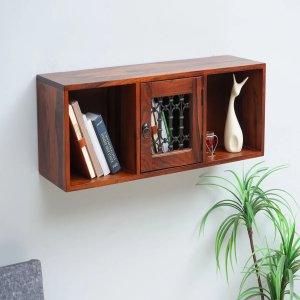 Wooden Wall Shelve One Door - Maple Finish - Image 3